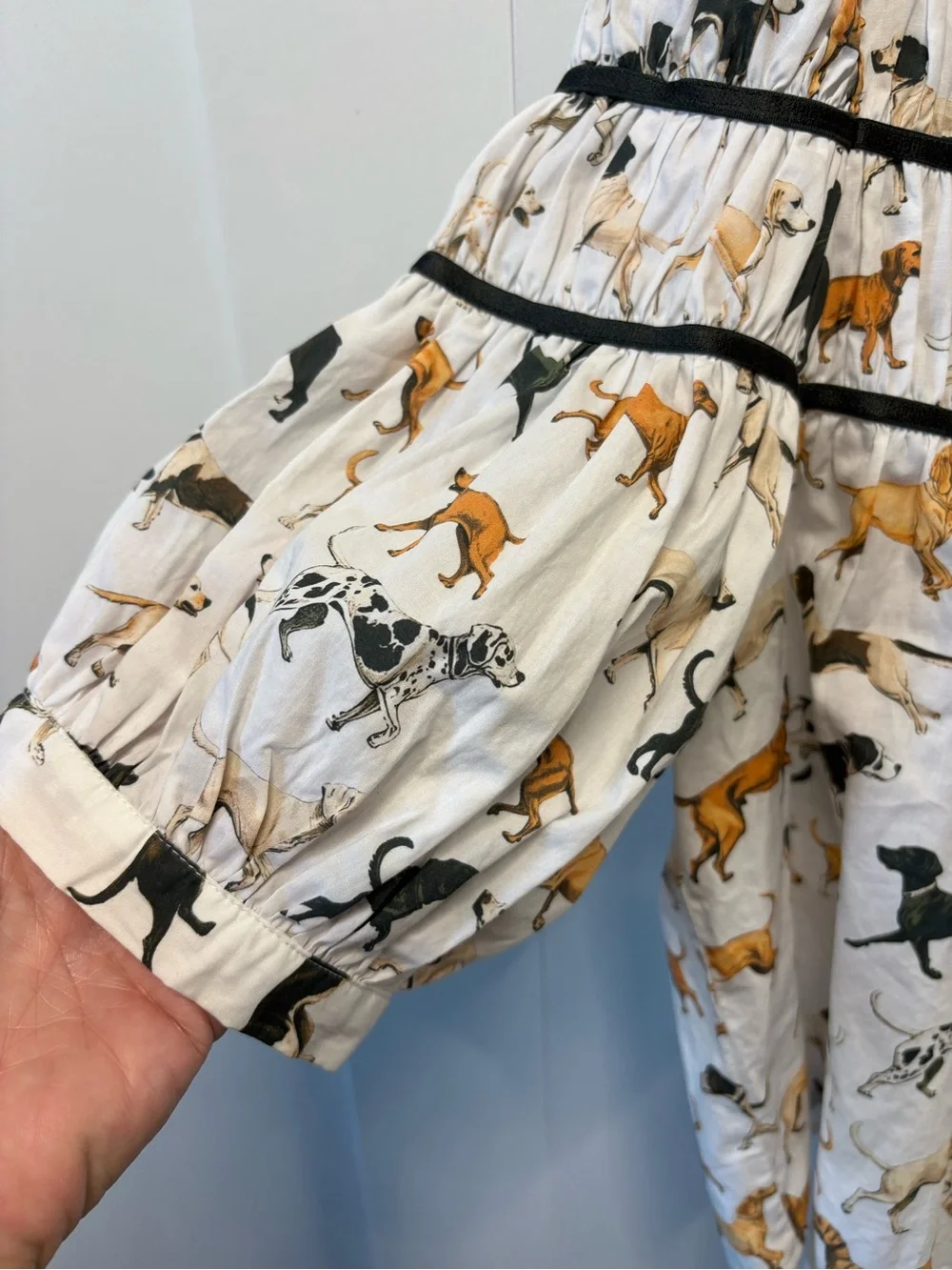 Anthropologie Maeve The Leandra Shirred Yoke Cotton Dog Print Puff Sleeve Blouse - Picture 7 of 8